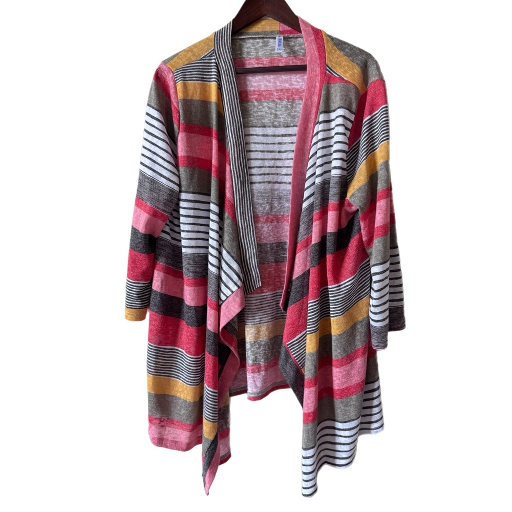 Colorful Striped Coverup Topper Kimono Cardigan Sz 2XL